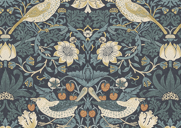 William Morris At Home Strawberry Thief, Indigo - Roller Blind - Image 6
